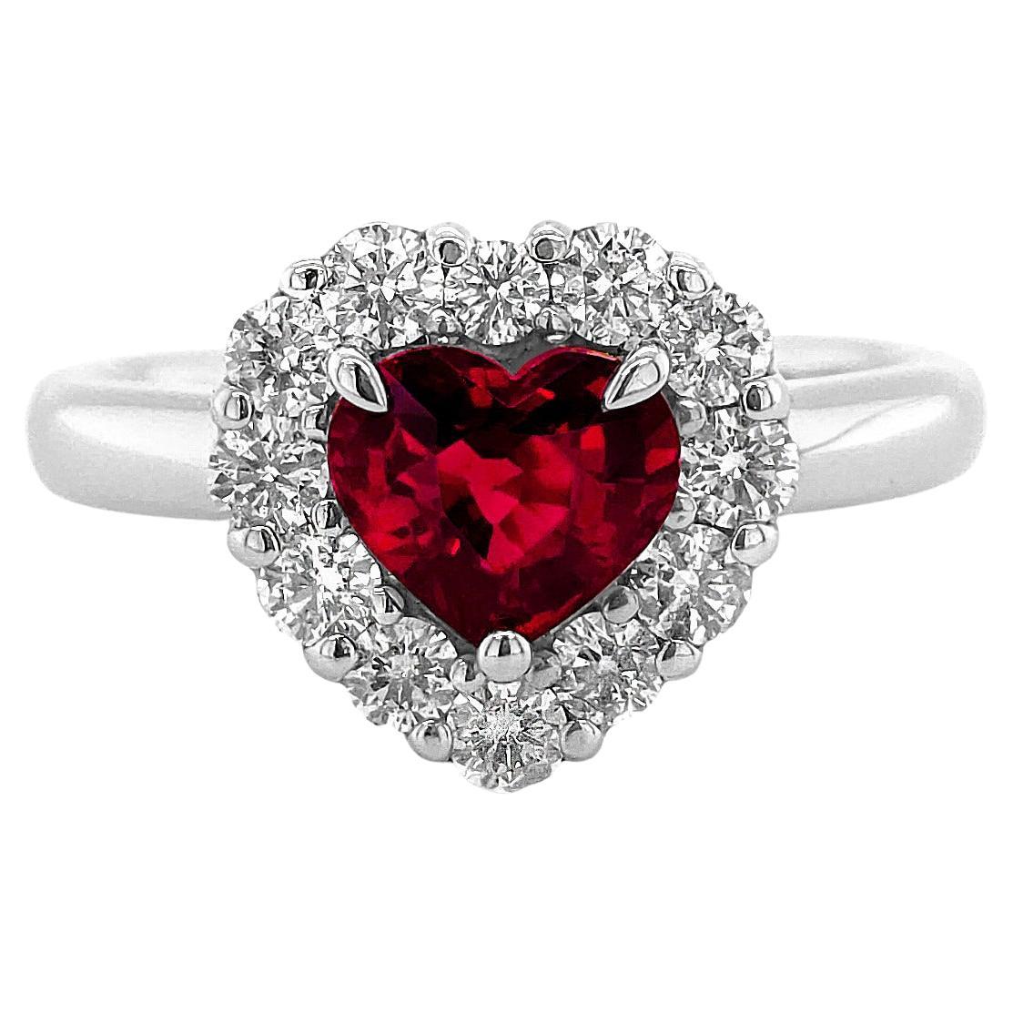 AIGS Certified 1.25 Carats "Pigeon Blood" Ruby Diamonds set in Platinum Ring For Sale
