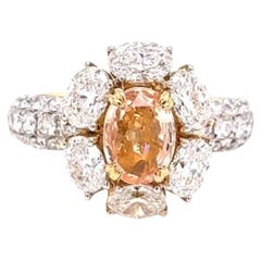  1.34 Carat Oval Padparadscha Sapphire & Diamond Ring in 18K Gold