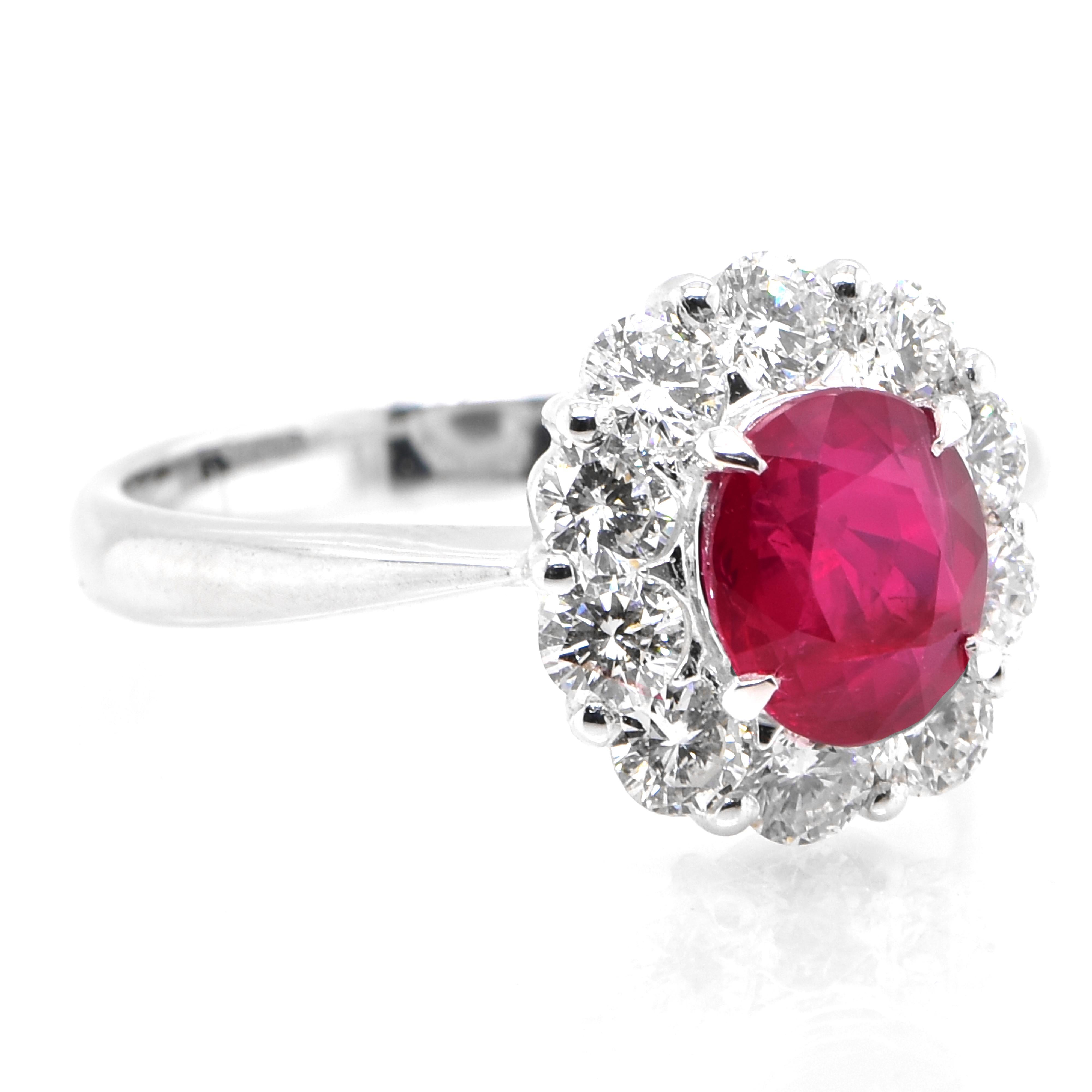 Modern AIGS Certified 1.39 Carat Untreated Ruby and Diamond Ring Made in Platinum For Sale