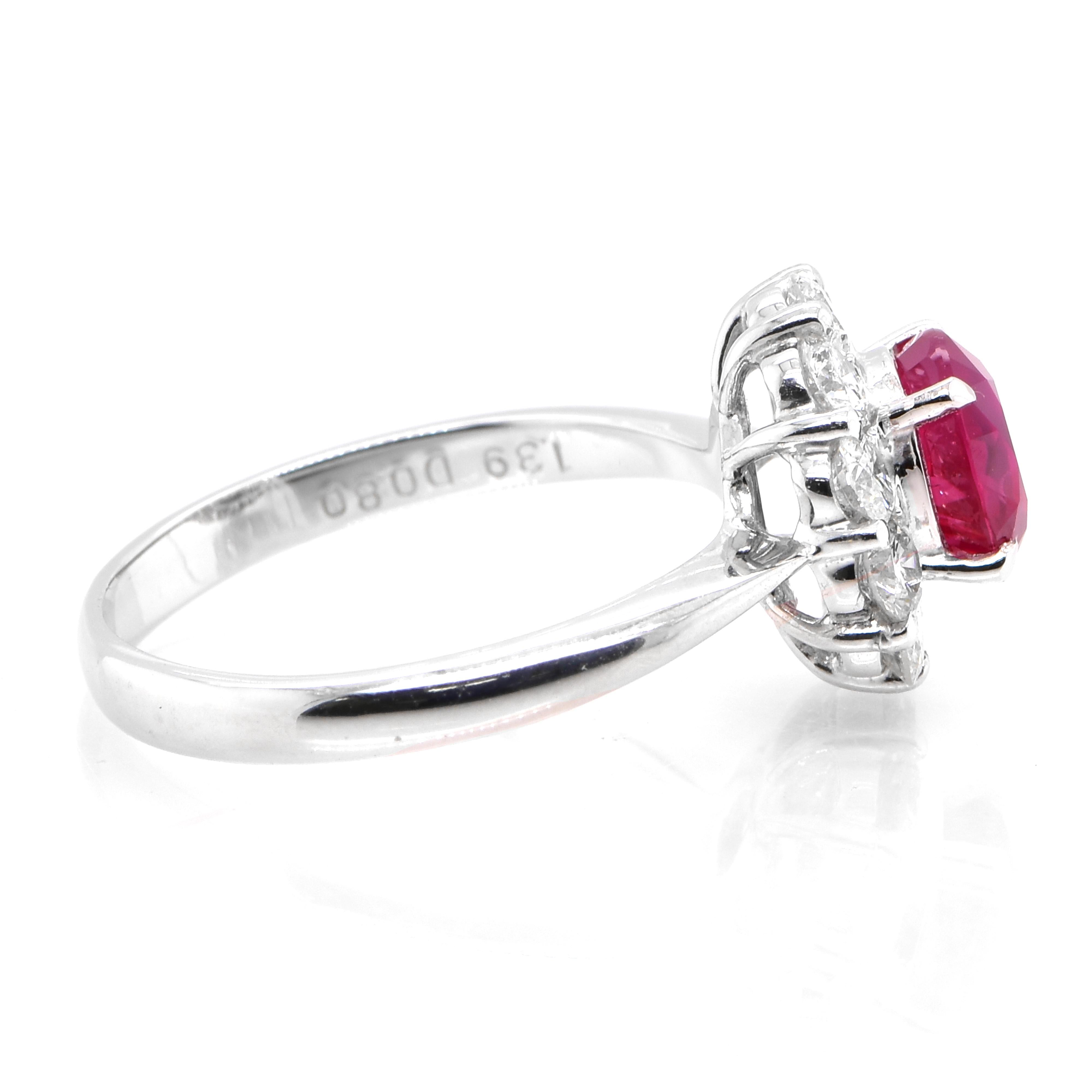 AIGS Certified 1.39 Carat Untreated Ruby and Diamond Ring Made in Platinum In New Condition For Sale In Tokyo, JP