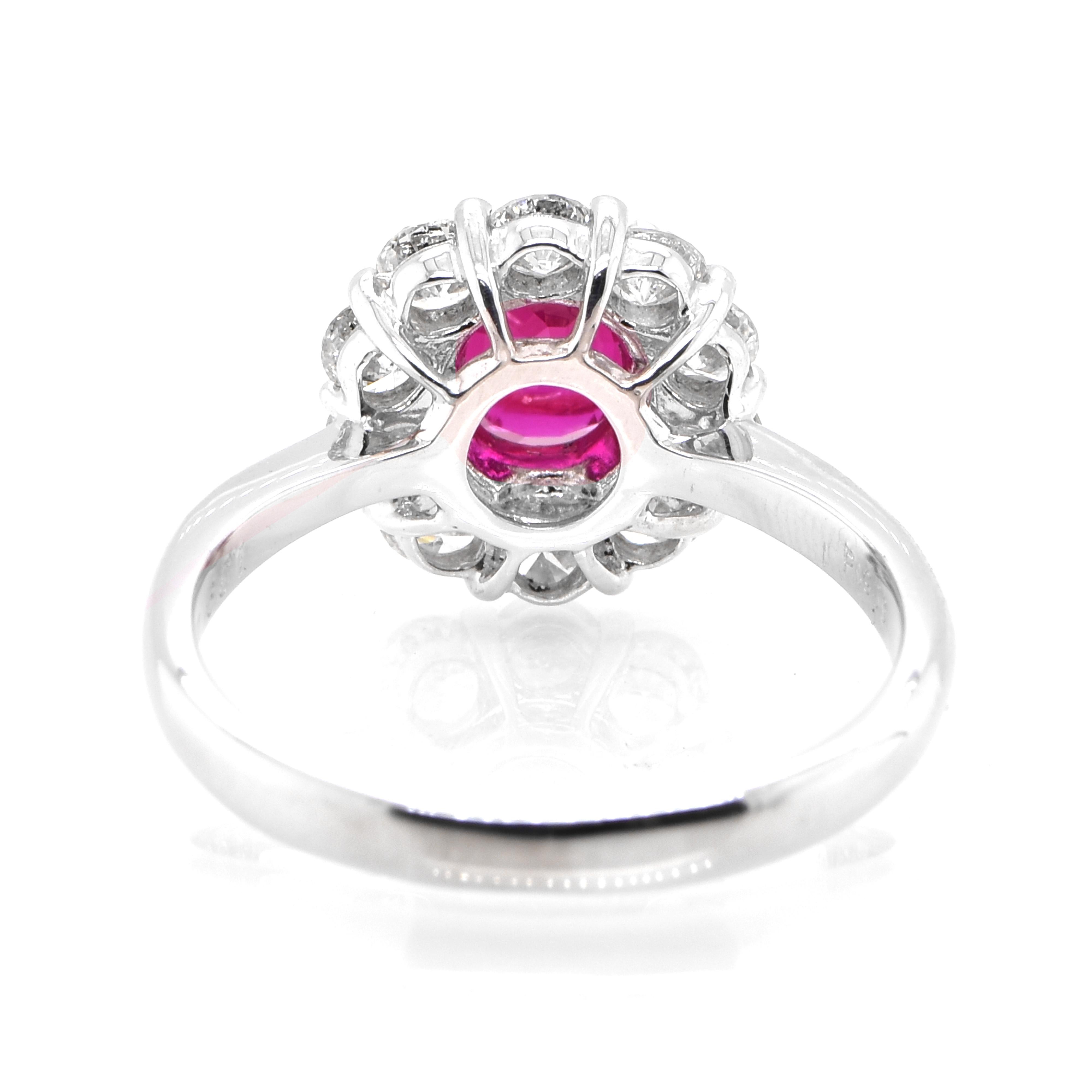 Women's AIGS Certified 1.39 Carat Untreated Ruby and Diamond Ring Made in Platinum For Sale