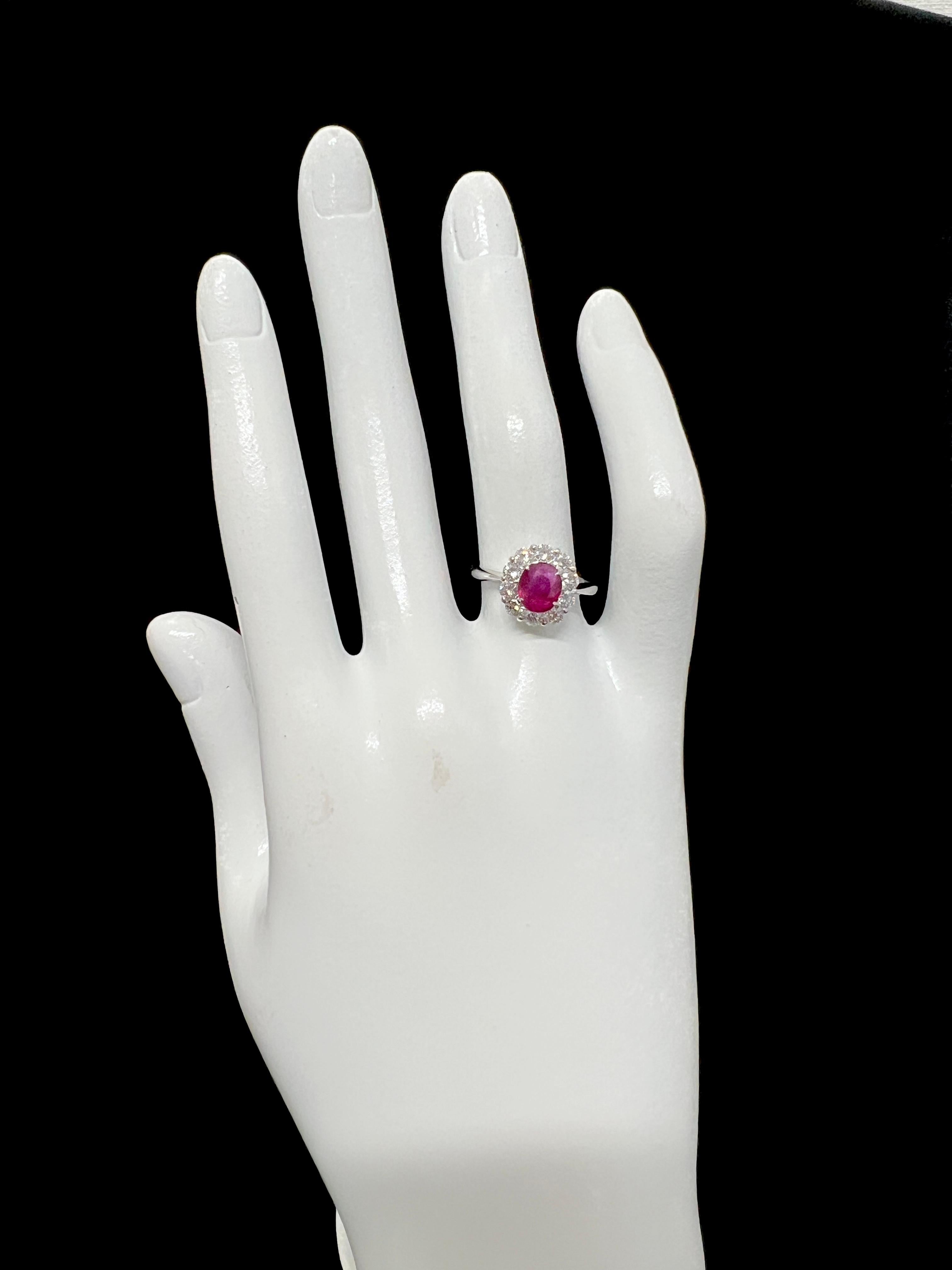 AIGS Certified 1.39 Carat Untreated Ruby and Diamond Ring Made in Platinum For Sale 1
