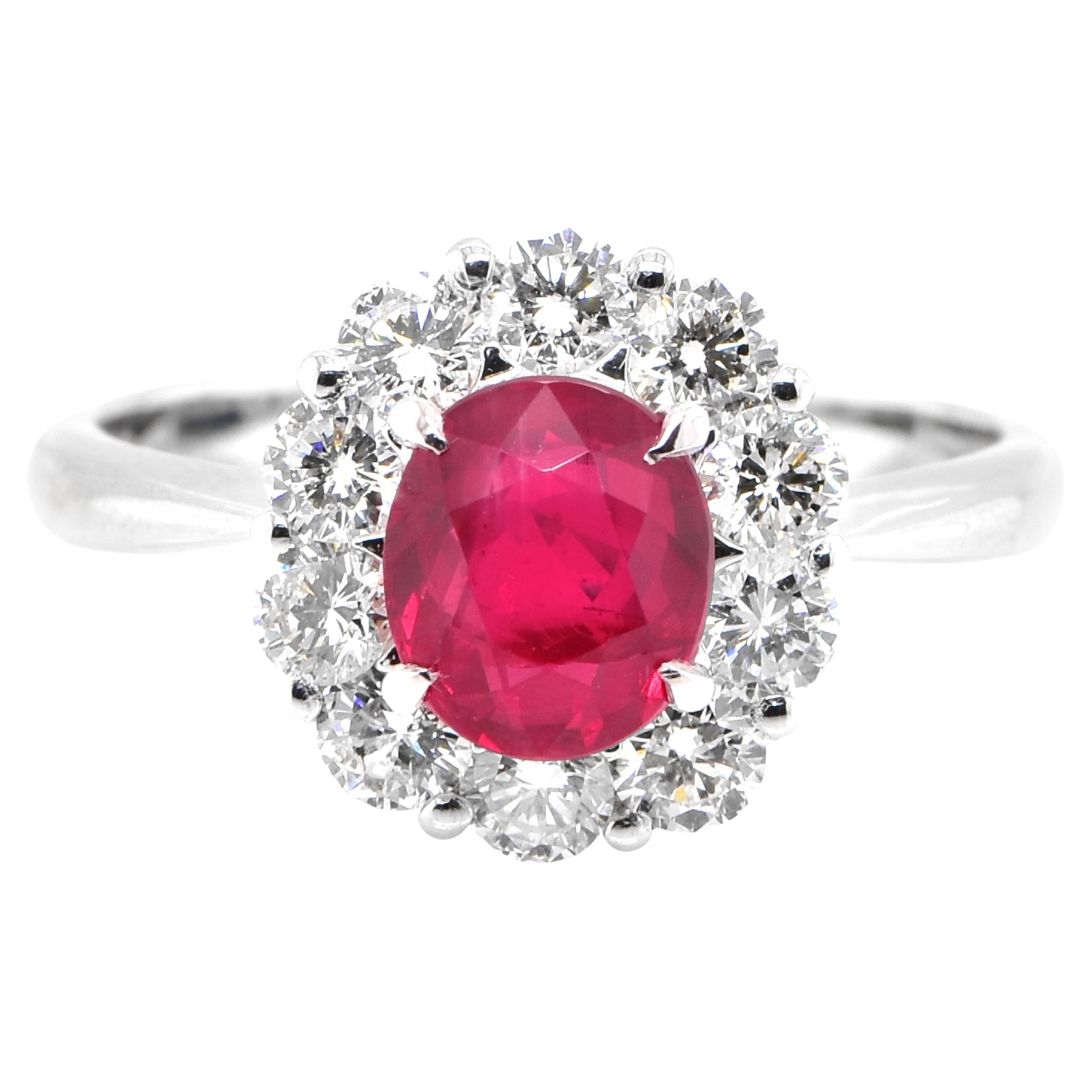 AIGS Certified 1.39 Carat Untreated Ruby and Diamond Ring Made in Platinum For Sale