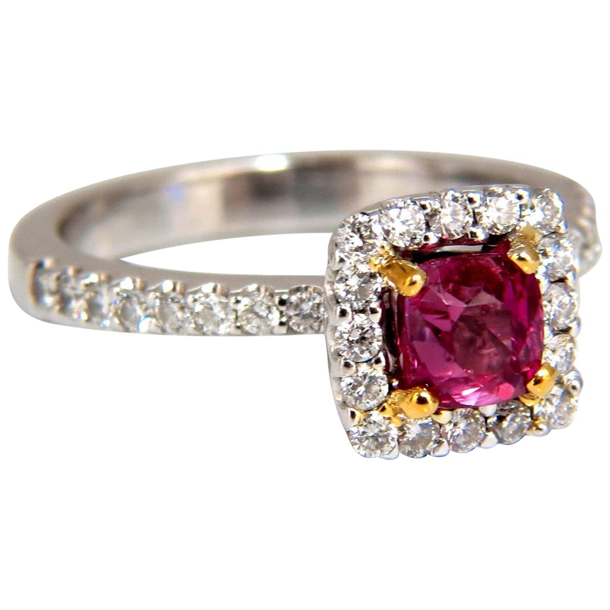 AIGS Certified 1.45ct natural no heat pink red ruby diamond ring 18kt unheated For Sale