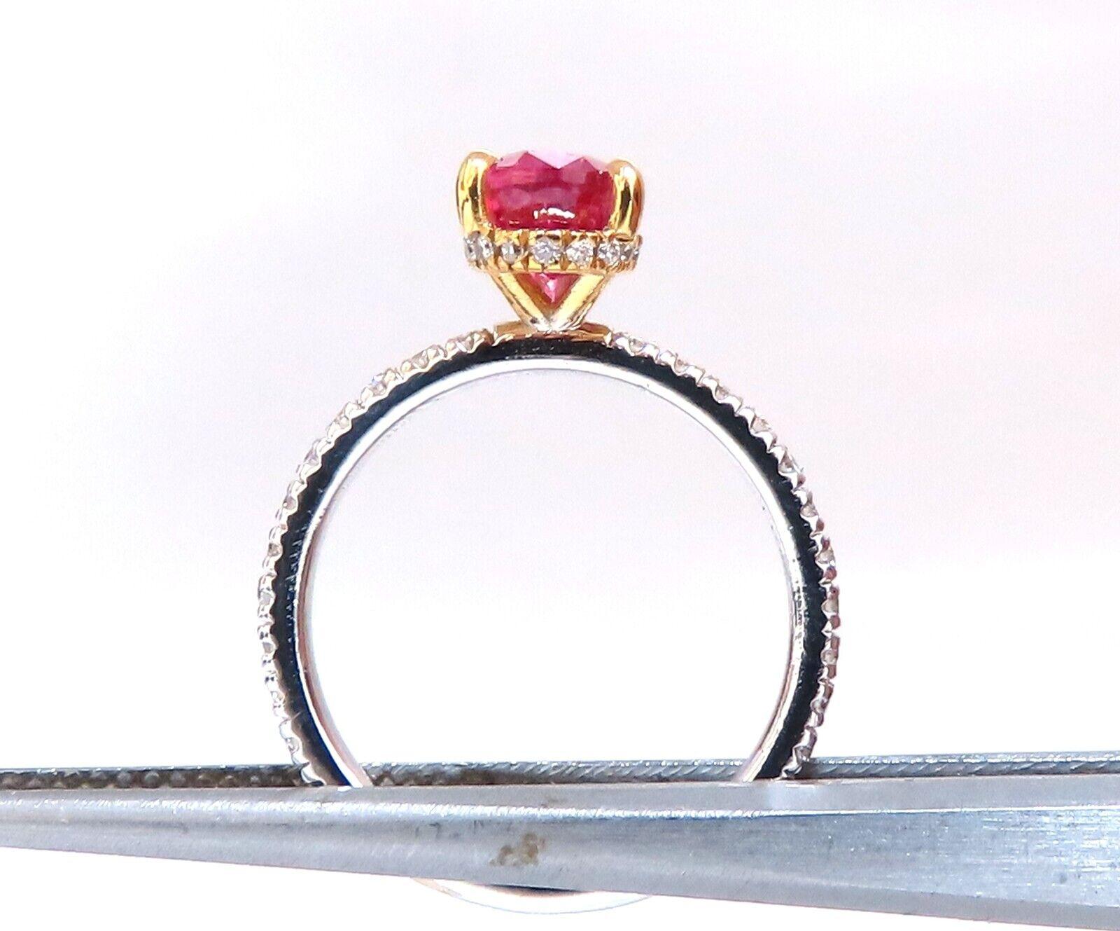 AIGS Certified 1.45ct No Heat Ruby Ring 14kt Raised Mod Deck In New Condition For Sale In New York, NY