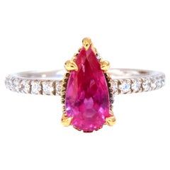 AIGS Certified 1.45ct No Heat Ruby Ring 14kt Raised Mod Deck