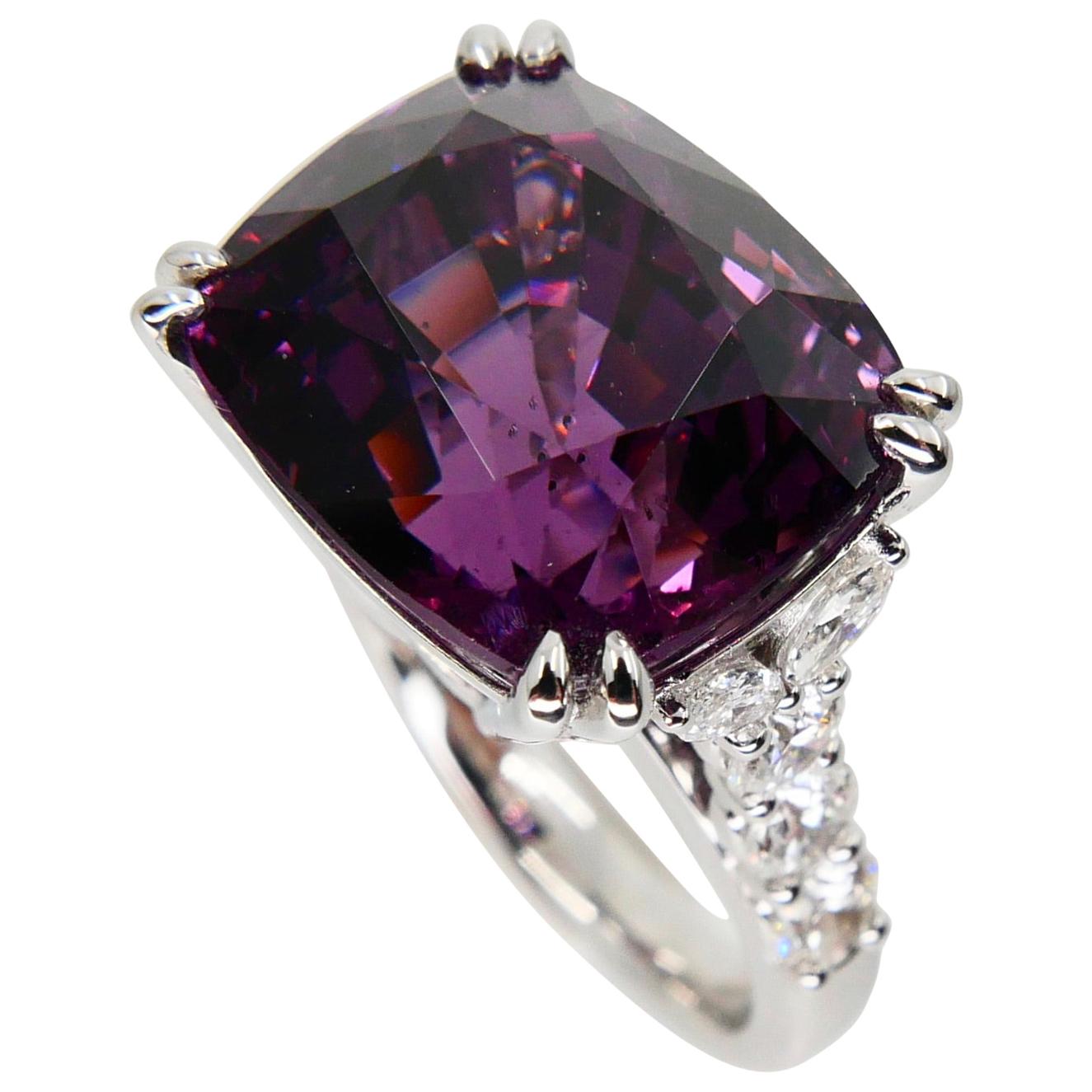 AIGS Certified 15.22 Carat Natural Spinel & Diamond Cocktail Ring, Burma No Heat For Sale