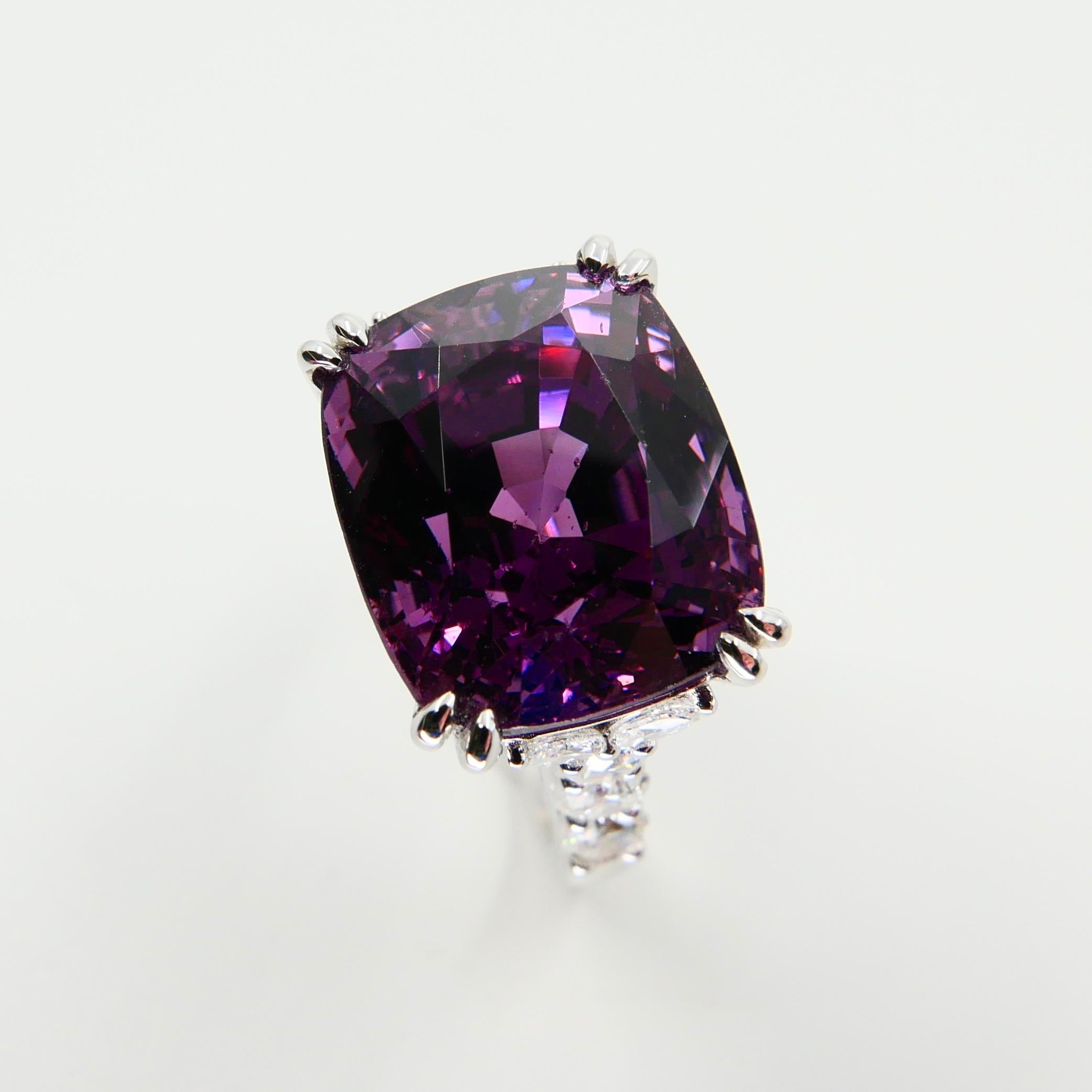 AIGS Certified 15.22 Carat Natural Spinel & Diamond Cocktail Ring, Burma No Heat For Sale 4