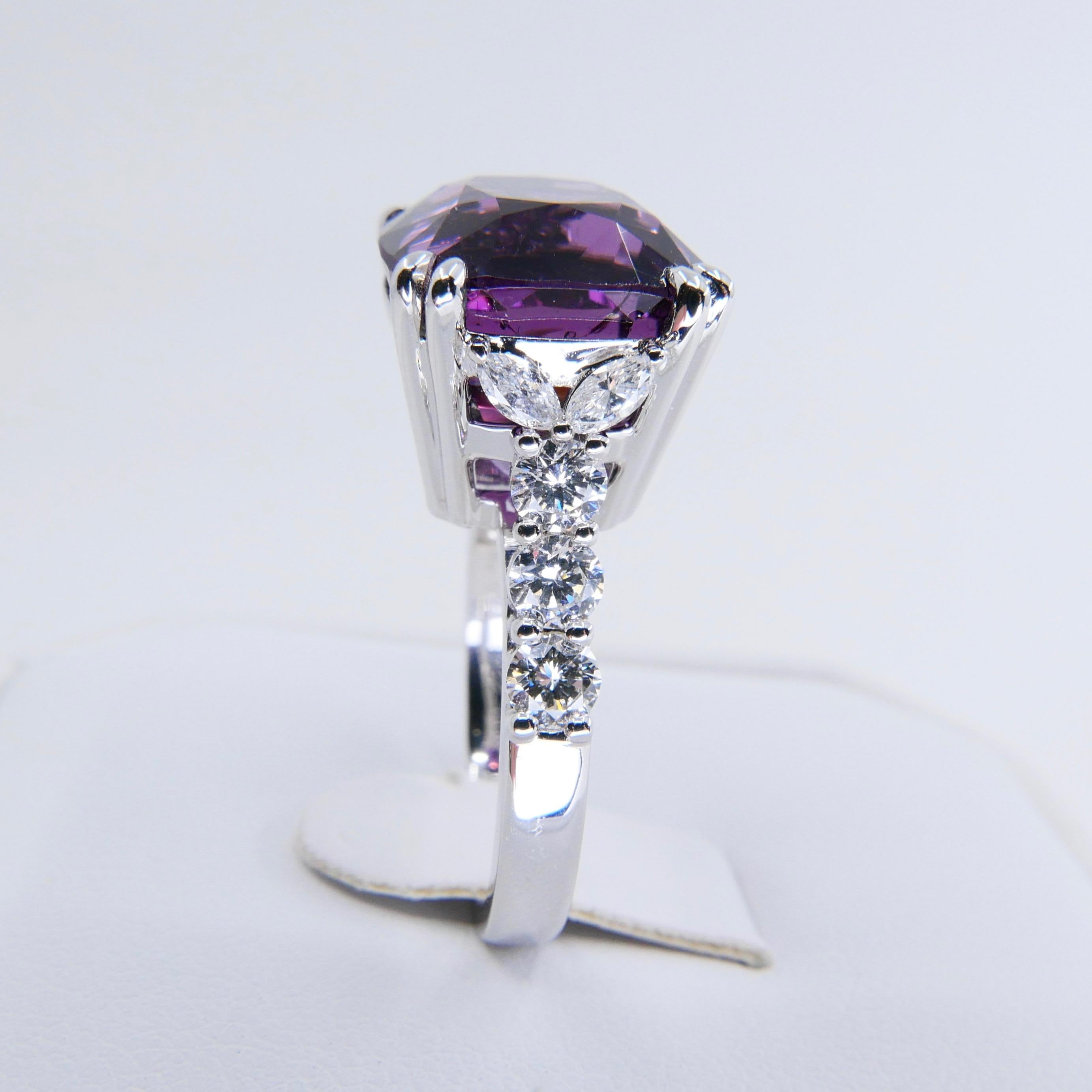 AIGS Certified 15.22 Carat Natural Spinel & Diamond Cocktail Ring, Burma No Heat For Sale 6