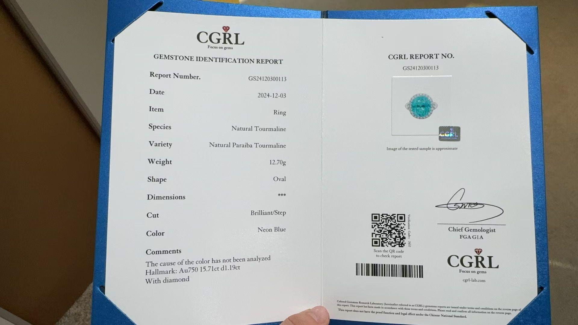 Anello da cocktail con tormalina Paraiba certificata CGRL da 15,70 carati in vendita 3