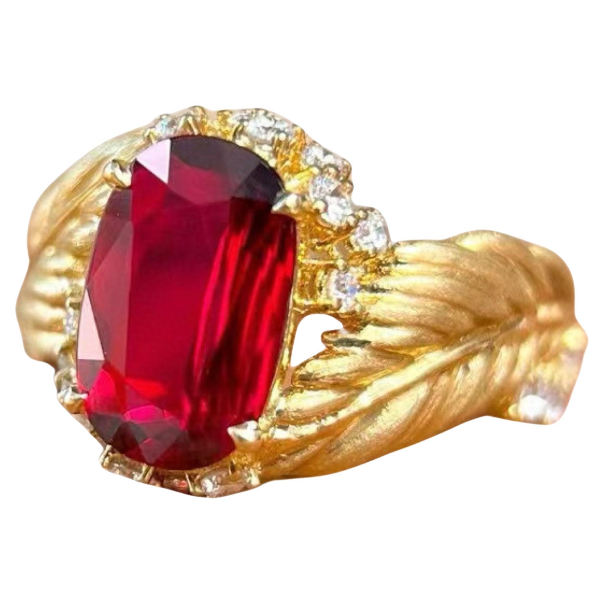 AIGS Certified 2.01ct Unheated Vivid Pigeon Blood Ruby 18K Gold Ring