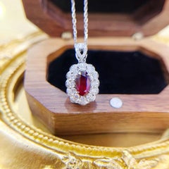 AIGS Certified Unheated Pigeon Blood Ruby Necklace with Diamond Halo