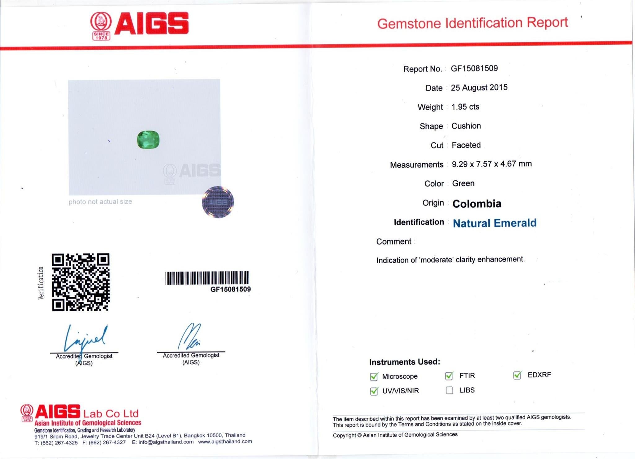 AIGS-zertifizierter 1,95 Karat Smaragd im Kissenschliff 18 Karat Gelbgold männlicher Ring im Angebot 2