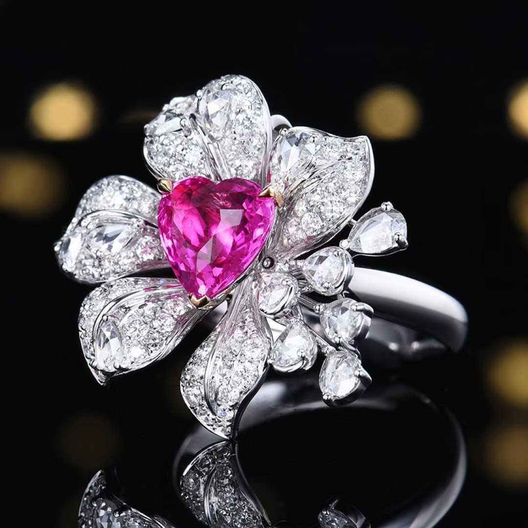 En vente :  Bague de cocktail en saphir rose naturel et diamant certifié AIGS de 2,00 carats en 18K 11