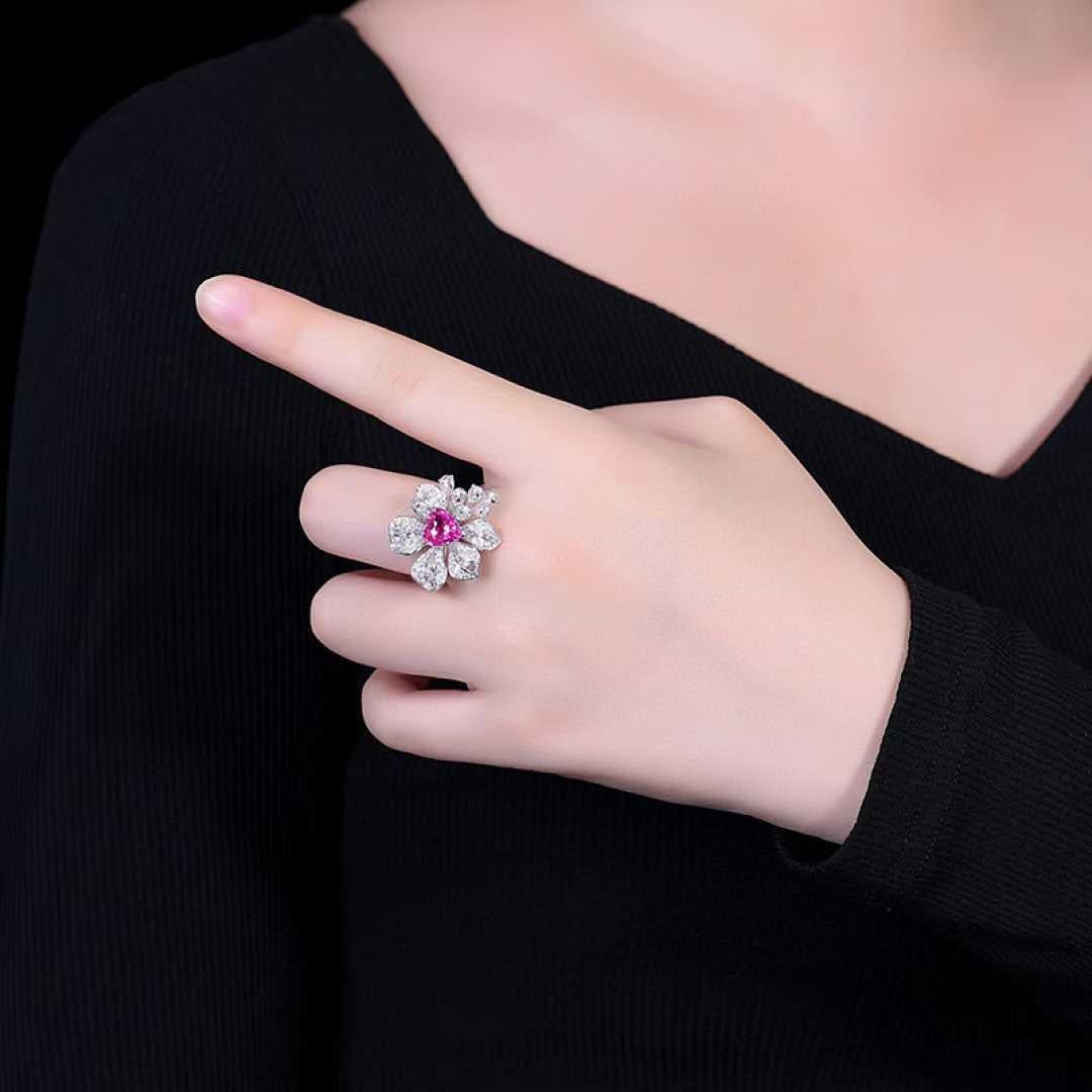 En vente :  Bague de cocktail en saphir rose naturel et diamant certifié AIGS de 2,00 carats en 18K 14