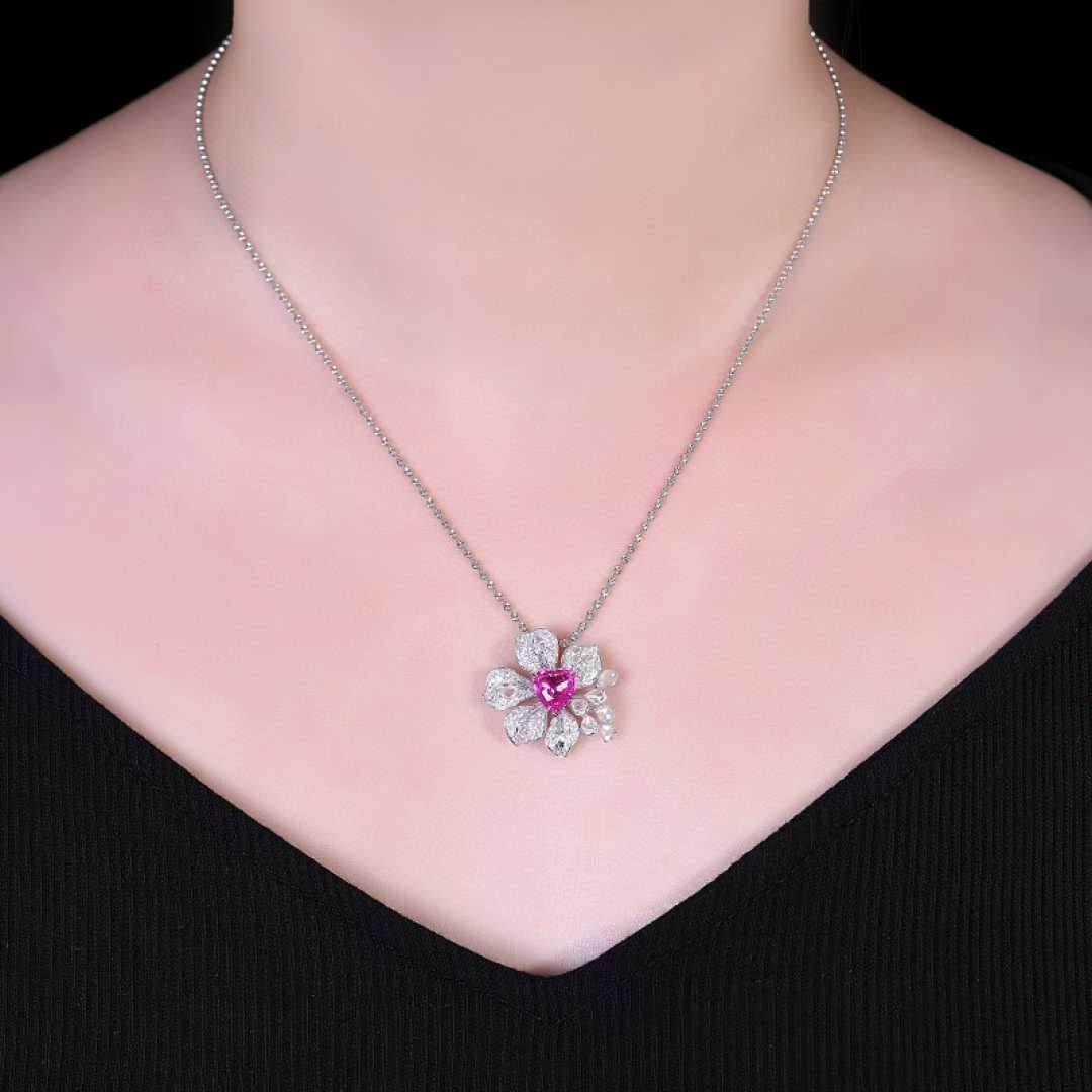En vente :  Bague de cocktail en saphir rose naturel et diamant certifié AIGS de 2,00 carats en 18K 15