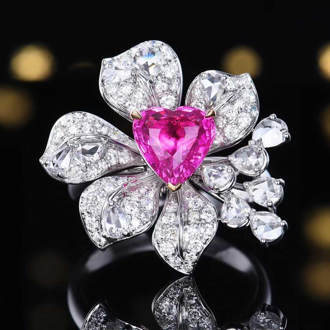 En vente :  Bague de cocktail en saphir rose naturel et diamant certifié AIGS de 2,00 carats en 18K 2