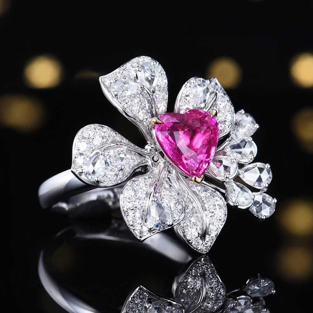 En vente :  Bague de cocktail en saphir rose naturel et diamant certifié AIGS de 2,00 carats en 18K 4