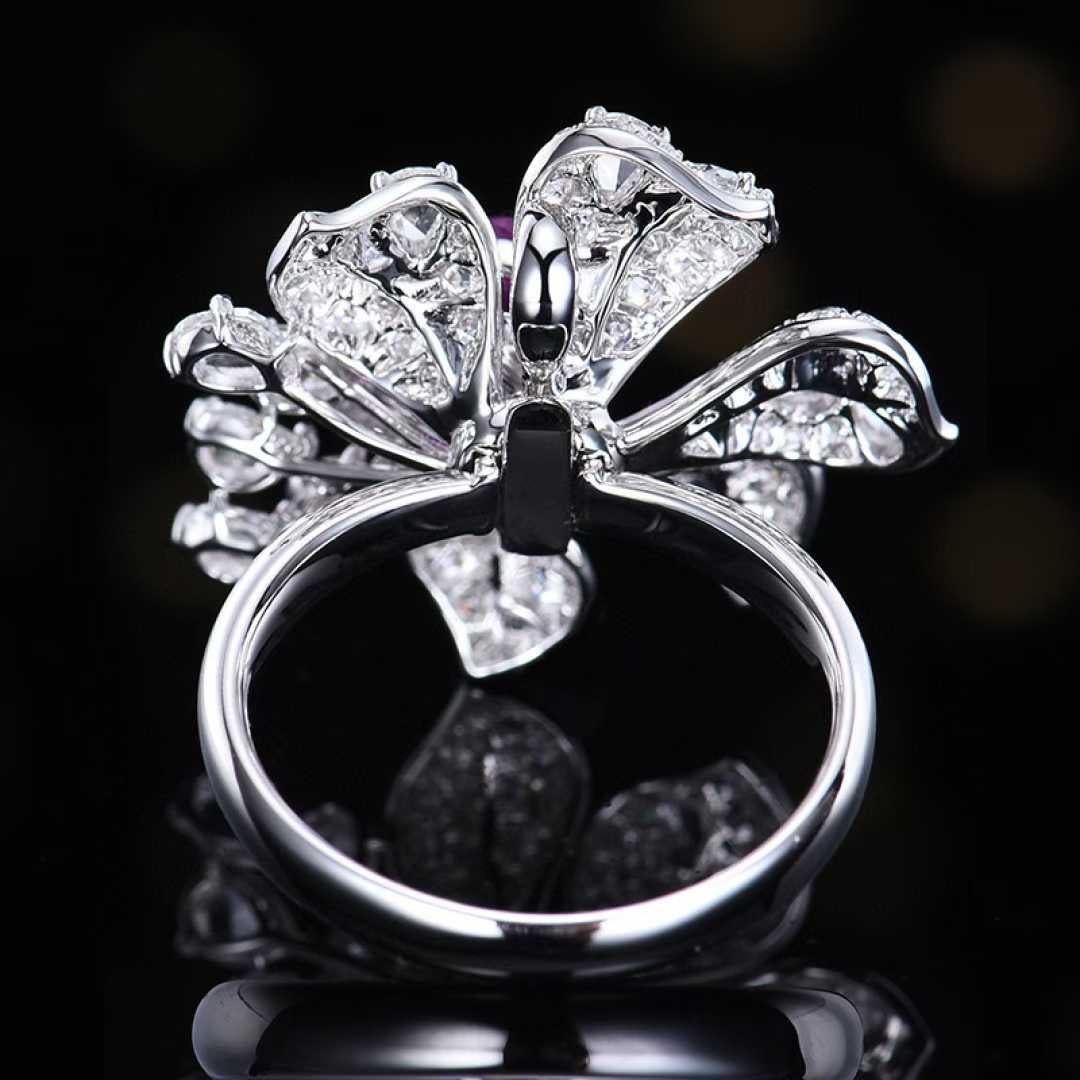 En vente :  Bague de cocktail en saphir rose naturel et diamant certifié AIGS de 2,00 carats en 18K 6