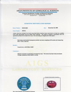 AIGS Certified 2.05ct Pinkish-Red Oval Ruby, 9.55x6.78x3.39 mm