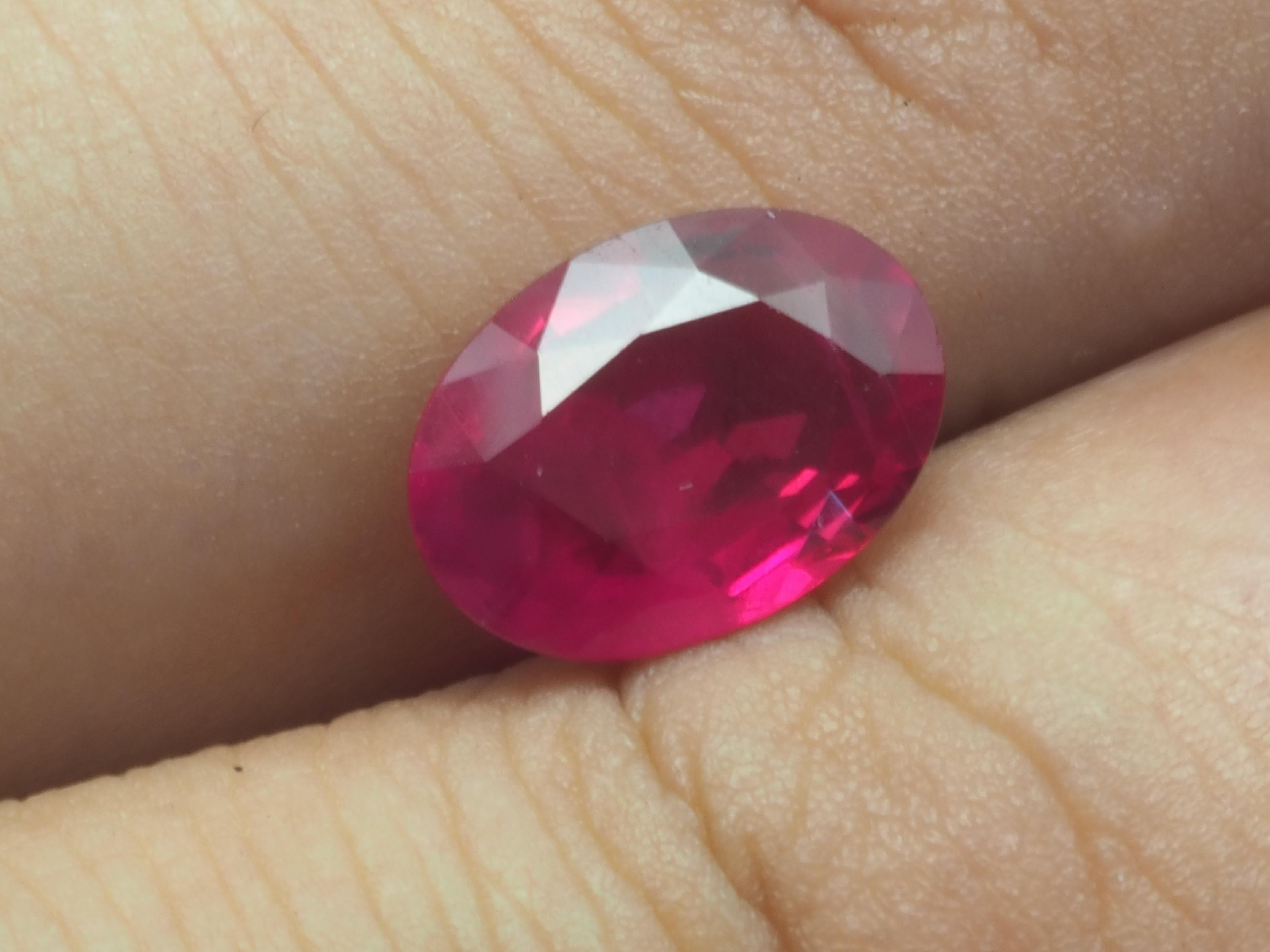 Rubí ovalado rojo rosado certificado AIGS de 2,05 ct, 9,55x6,78x3,39 mm en venta 3