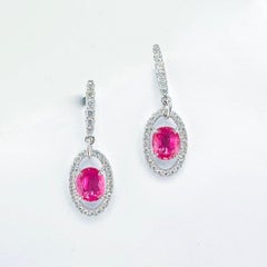 AIGS Certified 2.10 CT Padparadscha Sapphire Earrings with Diamonds