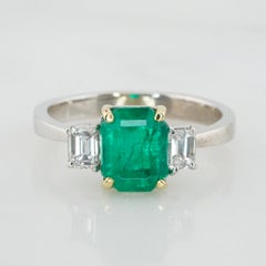 AIGS Certified 2.12 Carat Vivid Green Colombian Emerald 18K White Gold Ring