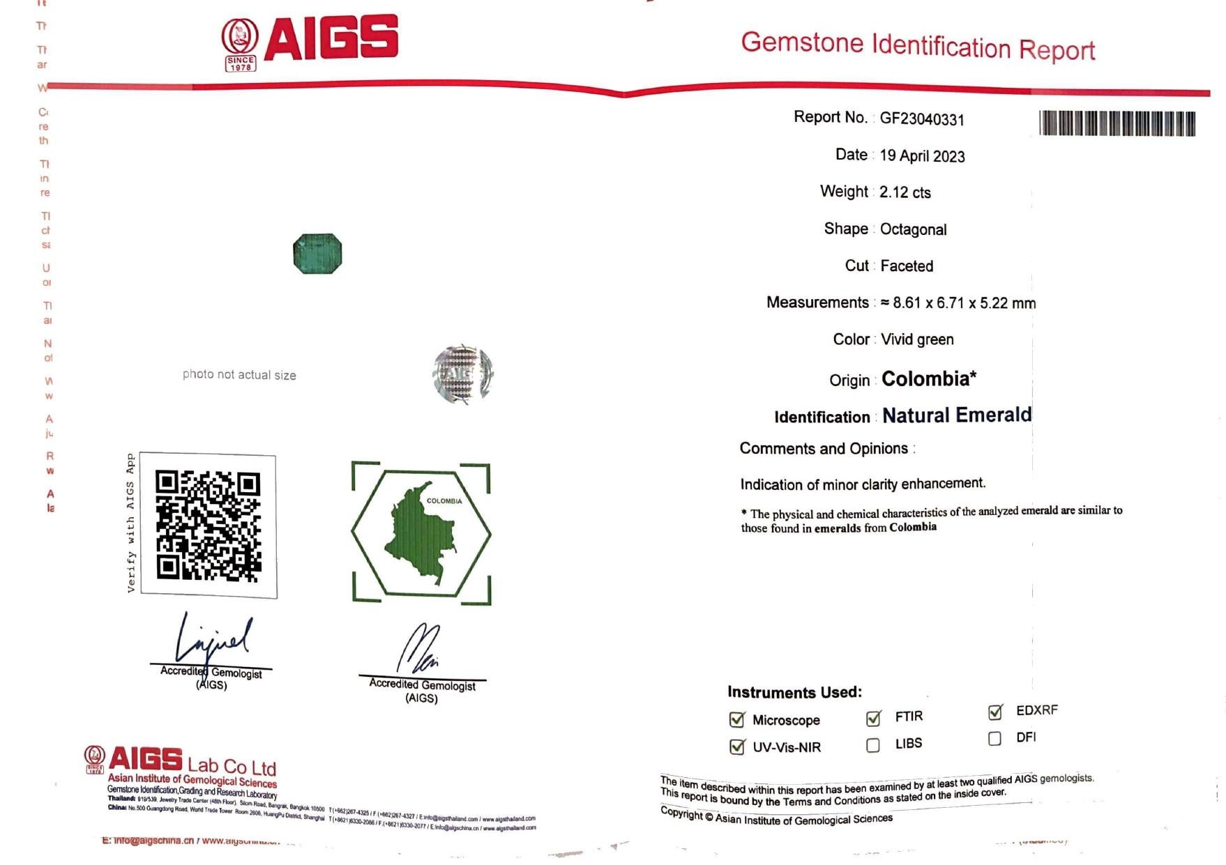AIGS zertifizierter 2,12 Karat Vivid grüner kolumbianischer Smaragd 18K Weißgold Ring im Angebot 2