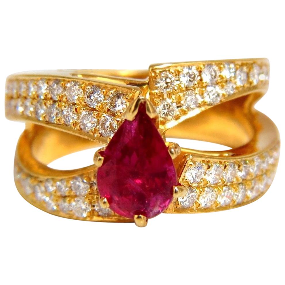 AIGS Certified 2.16ct Natural No Heat Ruby Diamonds ring 14kt SPlit Shank For Sale