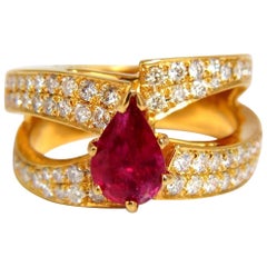 AIGS zertifizierter 2,16 Karat natürlicher unbehandelter Rubin Diamanten Ring 14kt SPlit Shank