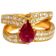 AIGS Certified 2.16ct Natural No Heat Ruby Diamonds ring 14kt SPlit Shank*