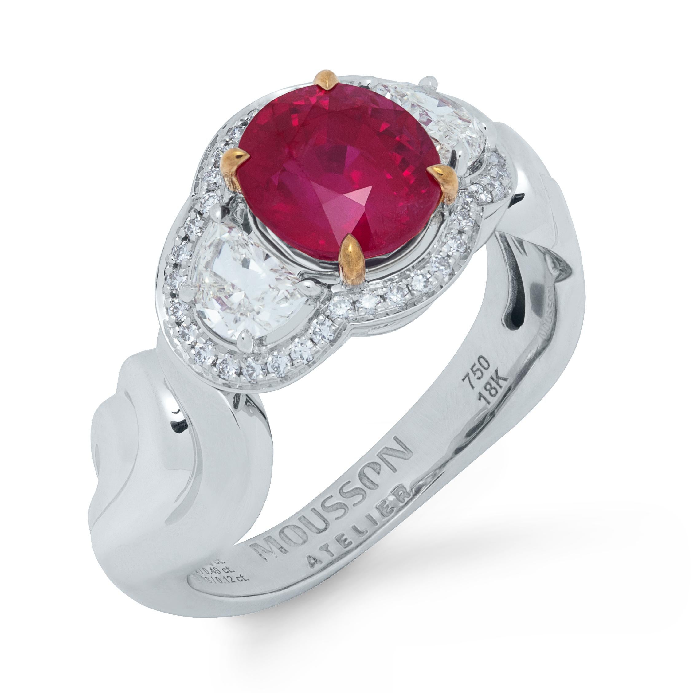 AIGS Certified 2.26 Carat Burmese Ruby Diamond 18 Karat White Gold Ring
Classic is always in fashion! But if the classic is supplemented with something original,  bring there some zest, their own unique style, then it will sparkle with new colors.
