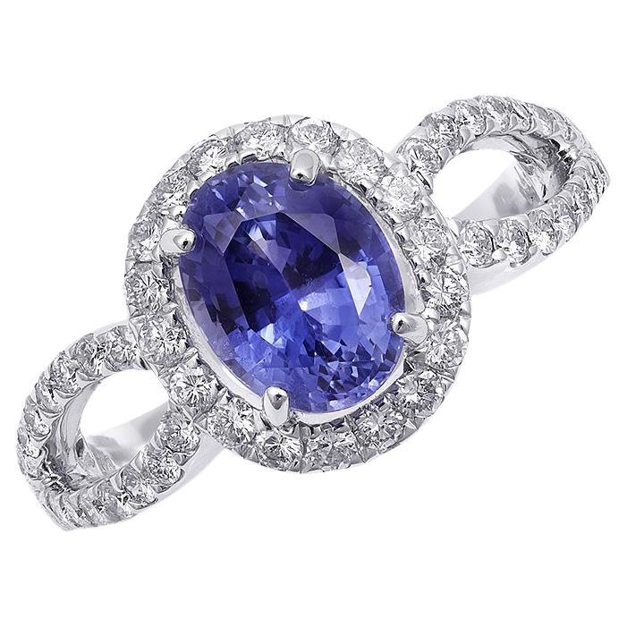 AIGS Certified 2.27 Carats Blue Sapphire Diamonds set in 14K White Gold Ring