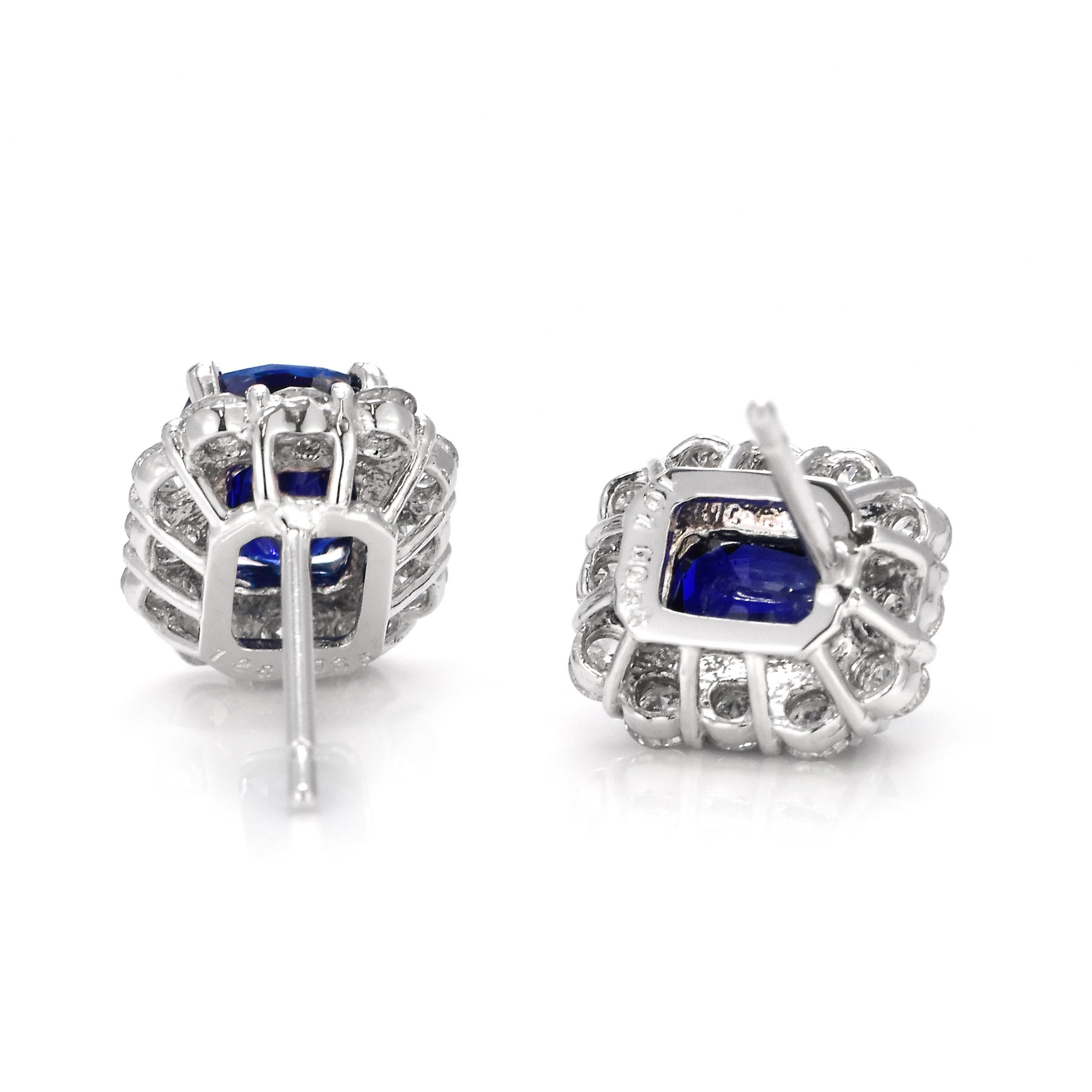 Women's AIGS Certified 2.29 Carat Natural Royal Blue Sapphire Earrings Made in Platinum For Sale