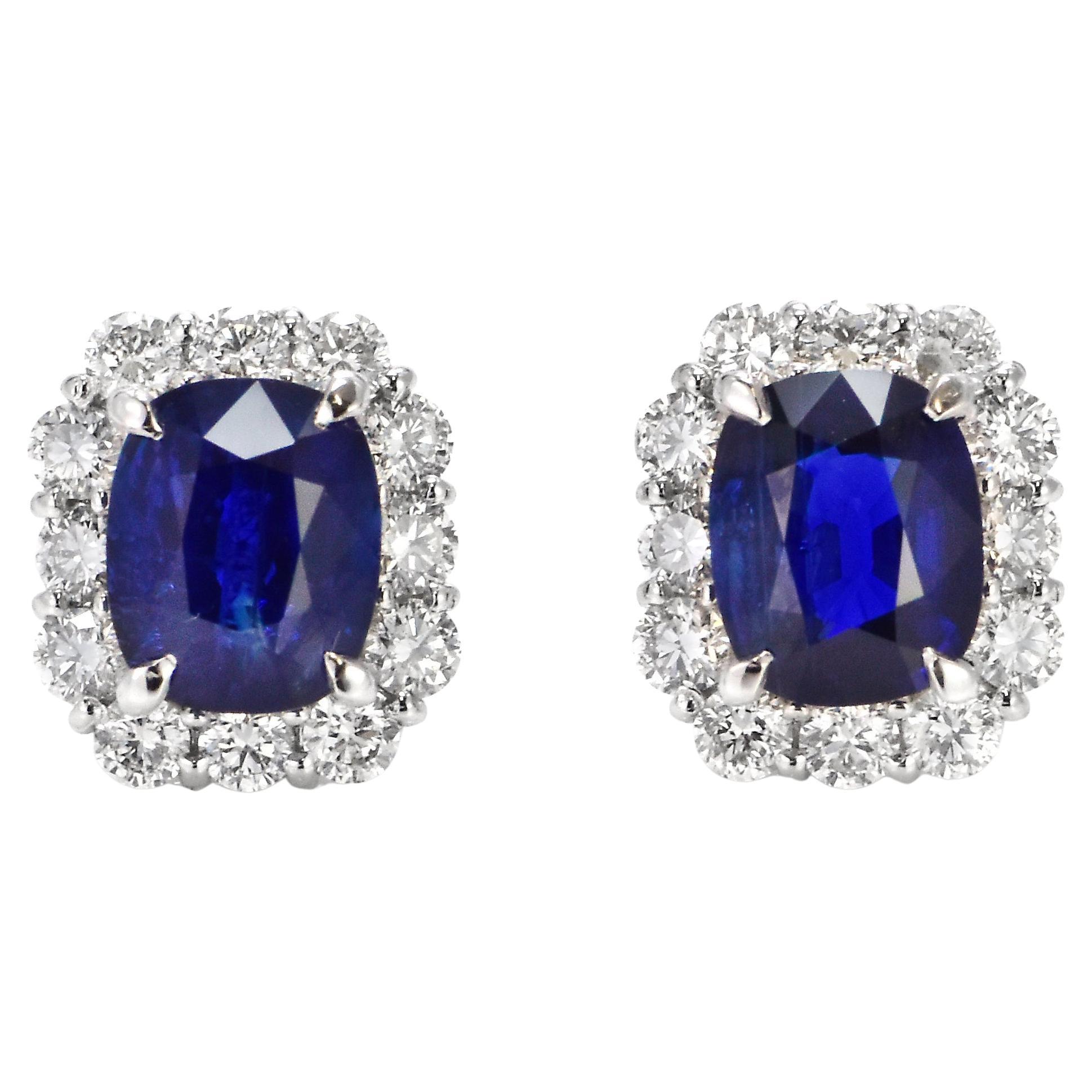 AIGS Certified 2.29 Carat Natural Royal Blue Sapphire Earrings Made in Platinum