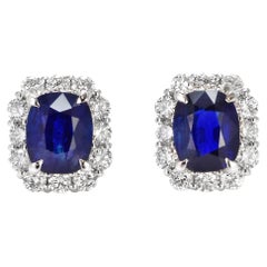 AIGS Certified 2.29 Carat Natural Royal Blue Sapphire Earrings Made in Platinum