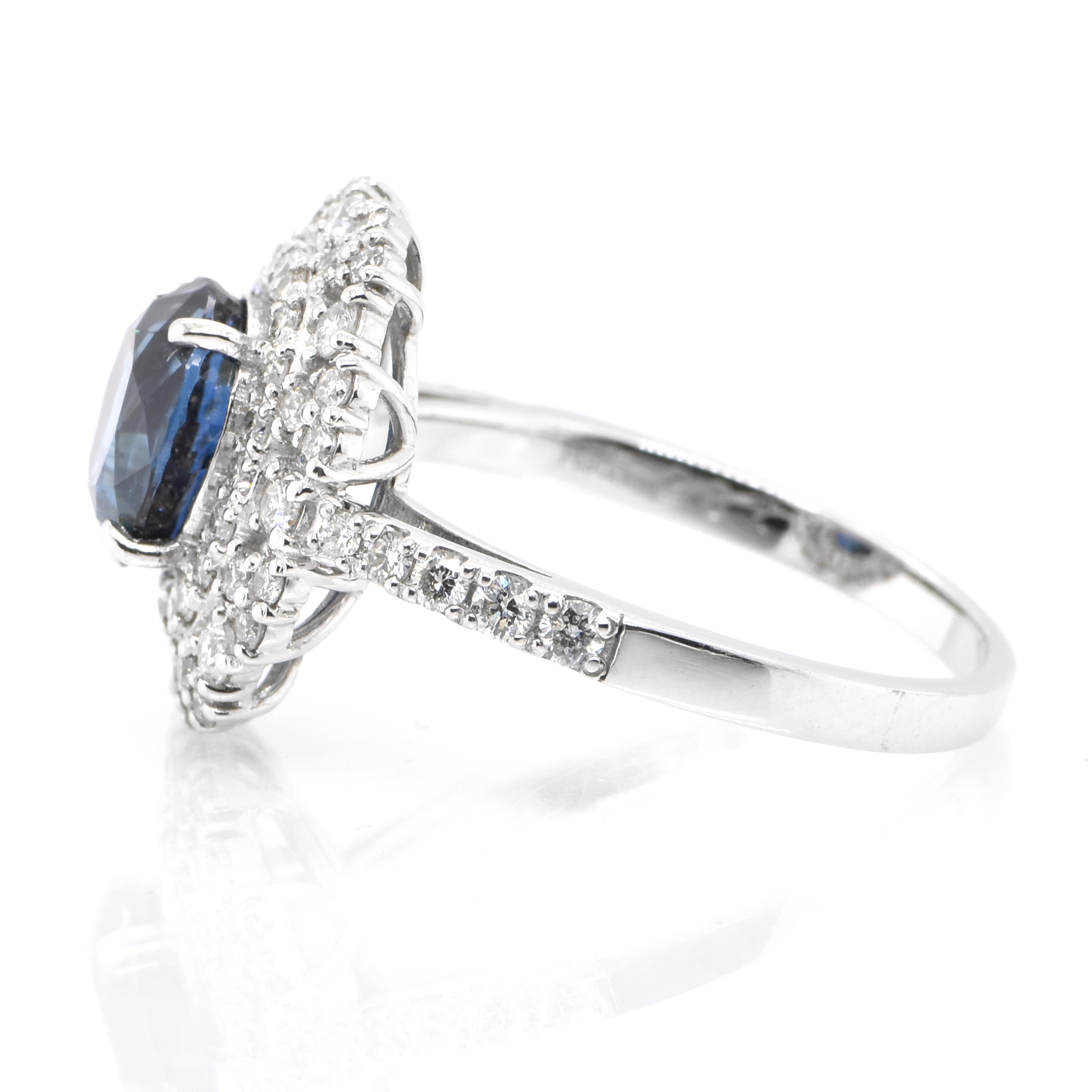 Modern AIGS Certified 2.32 Carat Natural, Royal Blue Sapphire Ring Set in Platinum For Sale