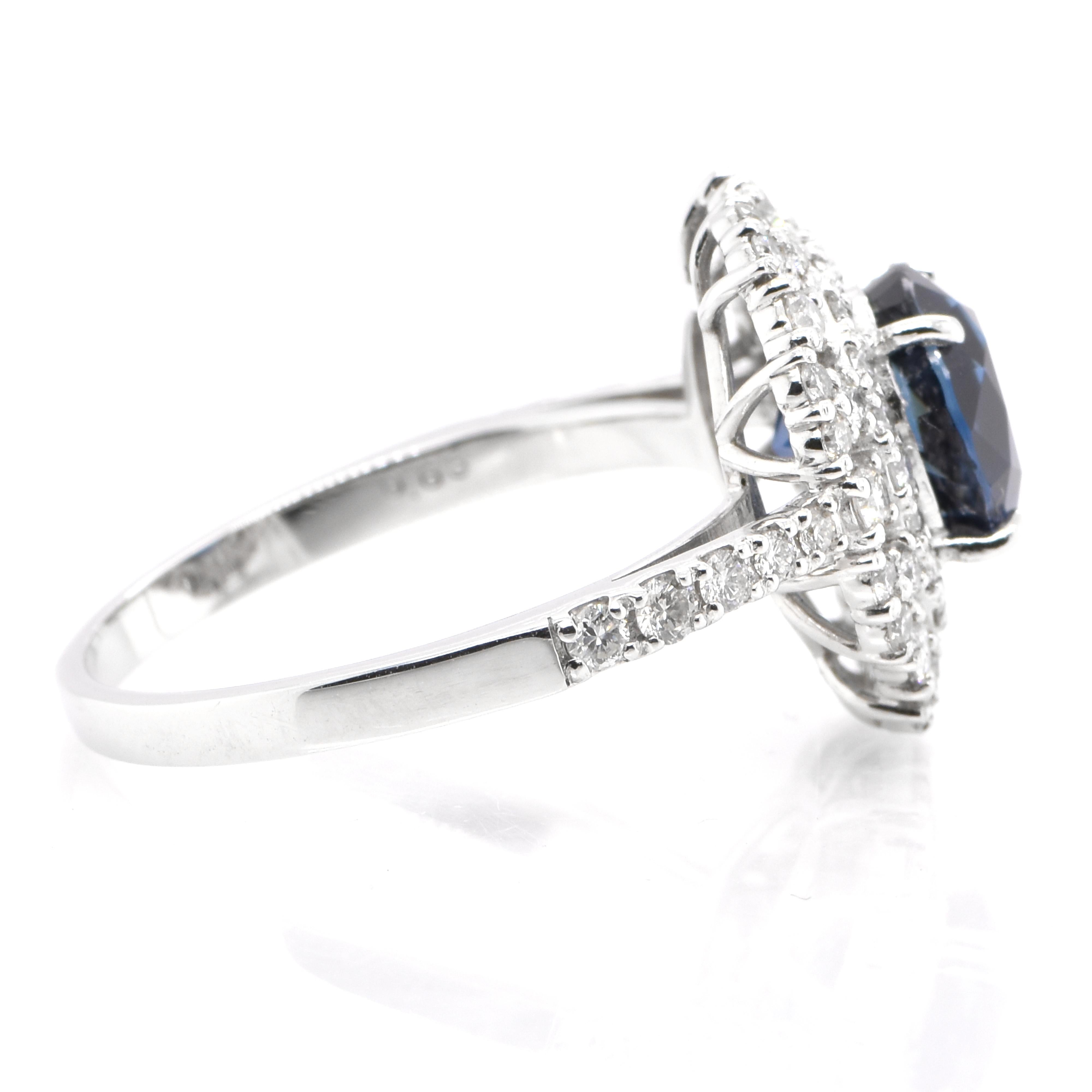 Oval Cut AIGS Certified 2.32 Carat Natural, Royal Blue Sapphire Ring Set in Platinum For Sale