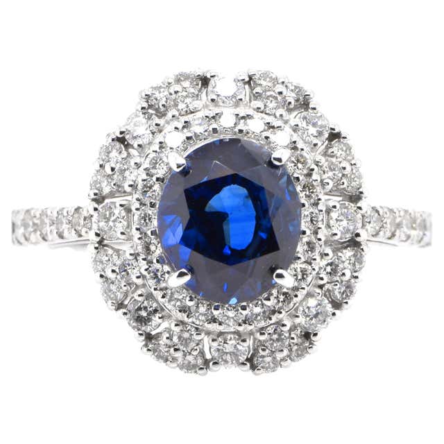 1.52 Carat Natural Royal Blue Sapphire and Diamond Ring Set in Platinum ...