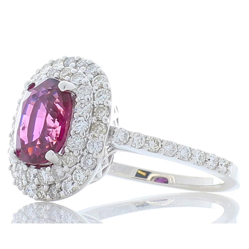 Contemporary AIGS Certified 2.57 Carat No Heat Purplish Pink Sapphire & Diamond Cocktail Ring