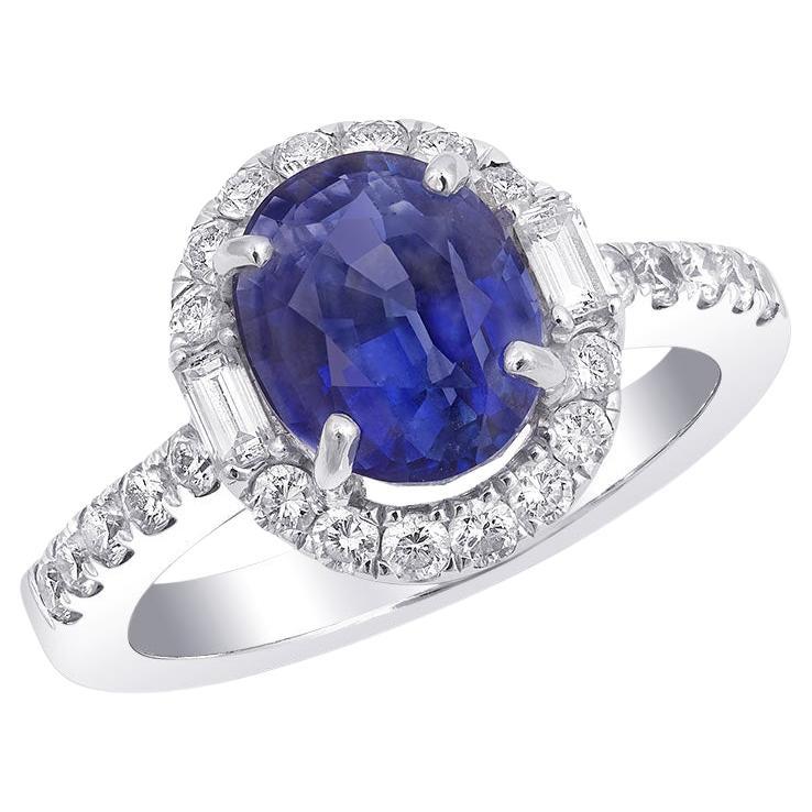 Blue Sapphire Gemstone 3.71 Carats set in 14KWG Ring AIGS Report with Diamonds 