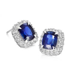 AIGS Certified 3.93 Carat Natural Royal Blue Sapphire Earrings Made in Platinum