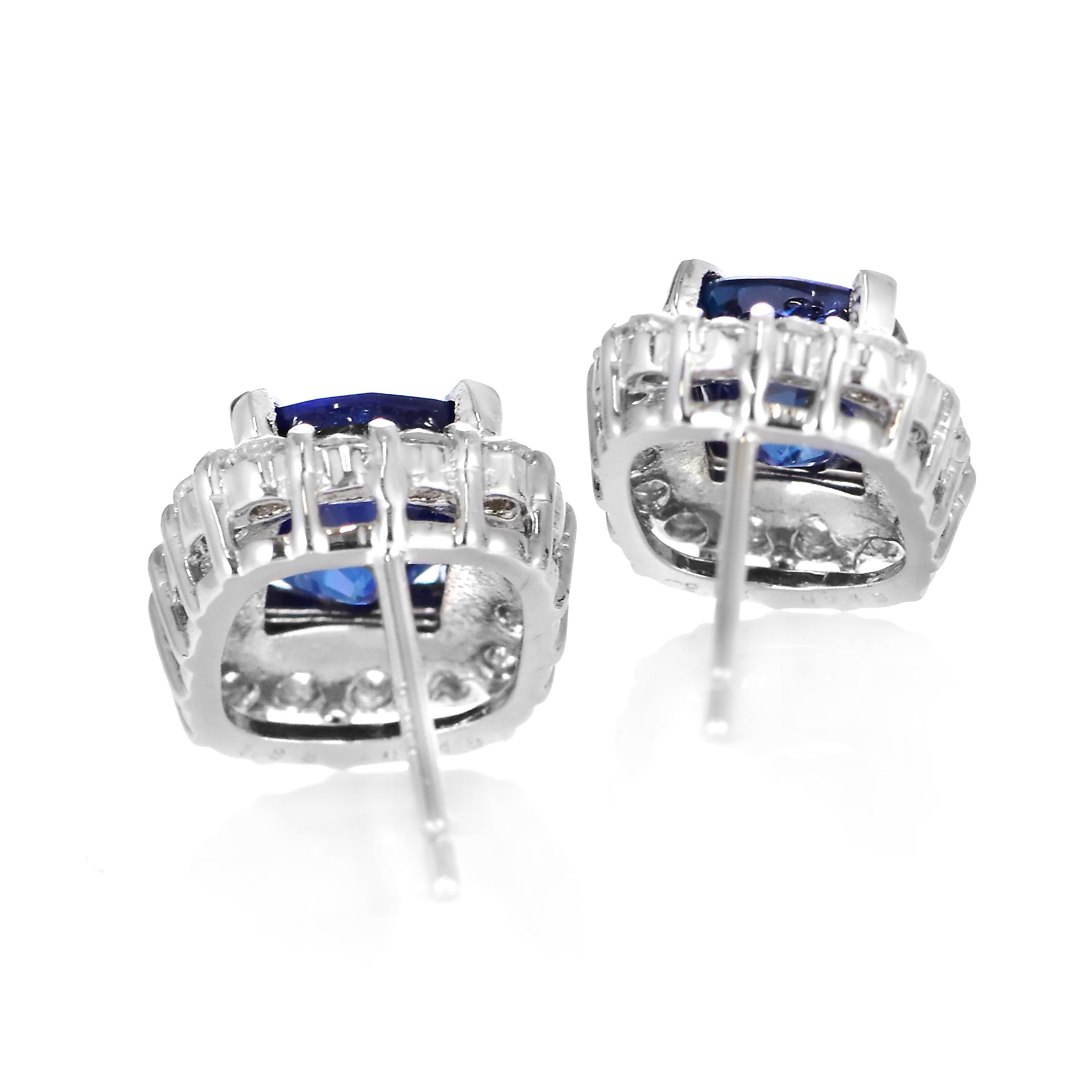 Modern AIGS Certified 3.93 Carat Natural Royal Blue Sapphire Earrings Made in Platinum For Sale