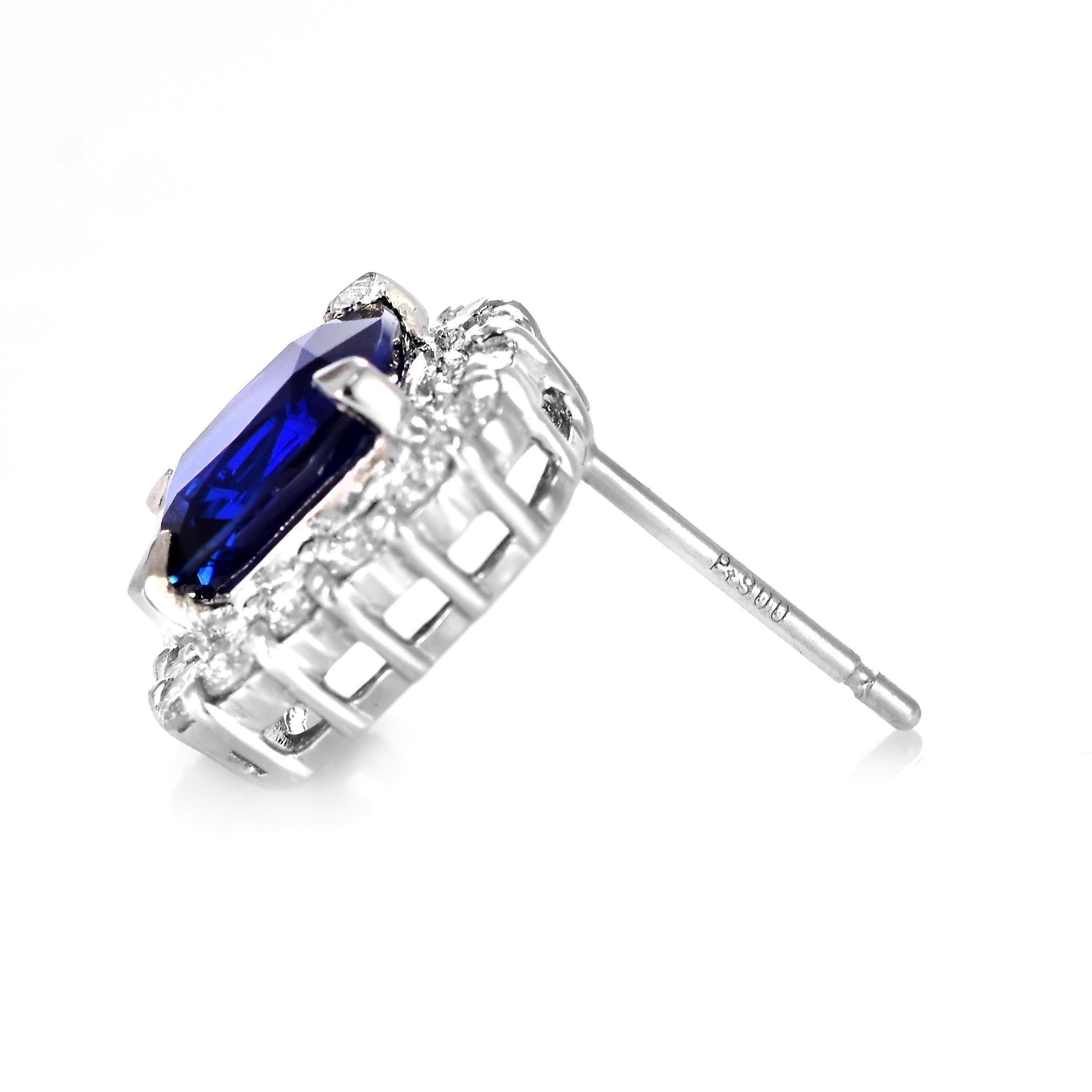 Women's AIGS Certified 3.93 Carat Natural Royal Blue Sapphire Earrings Made in Platinum For Sale
