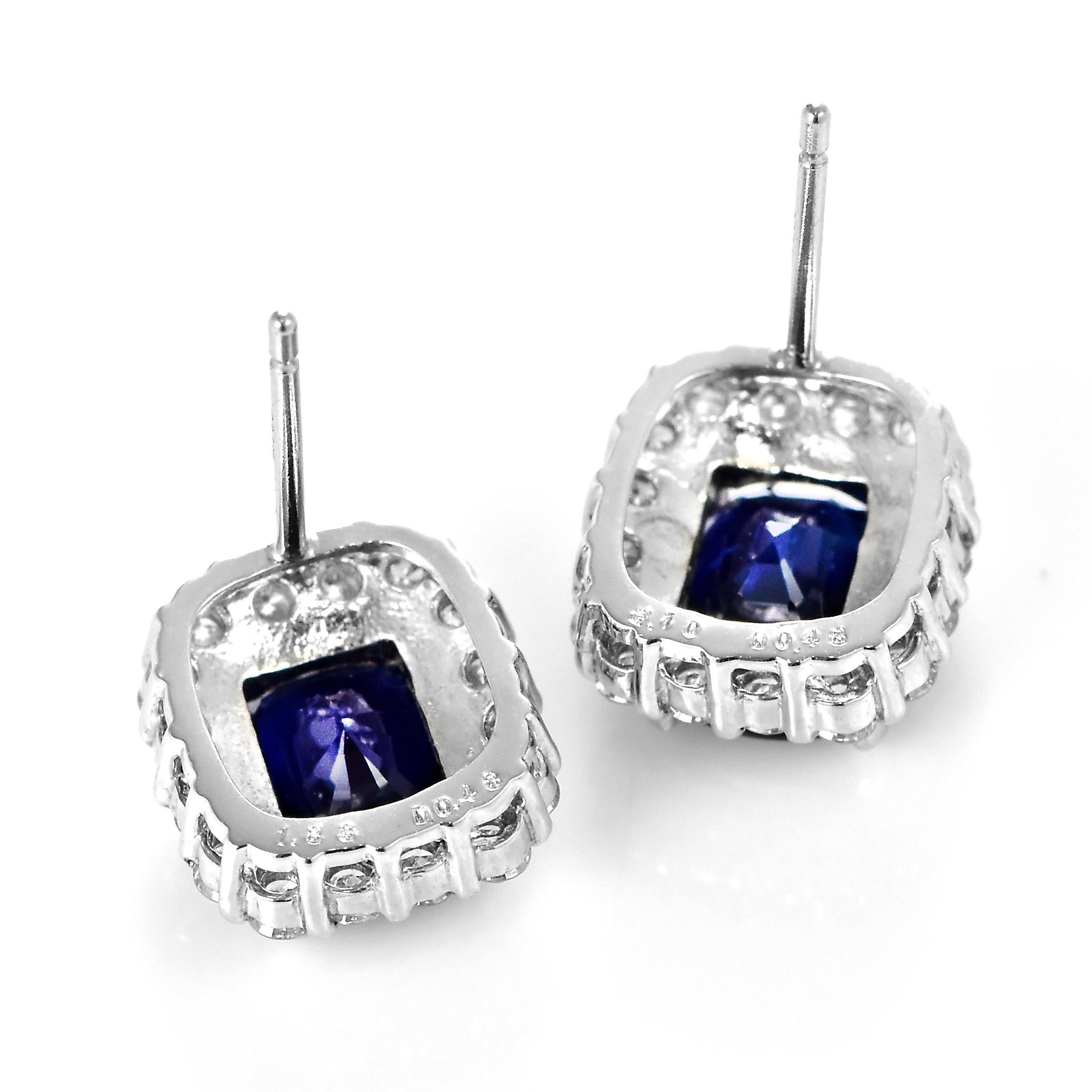 AIGS Certified 3.93 Carat Natural Royal Blue Sapphire Earrings Made in Platinum For Sale 1
