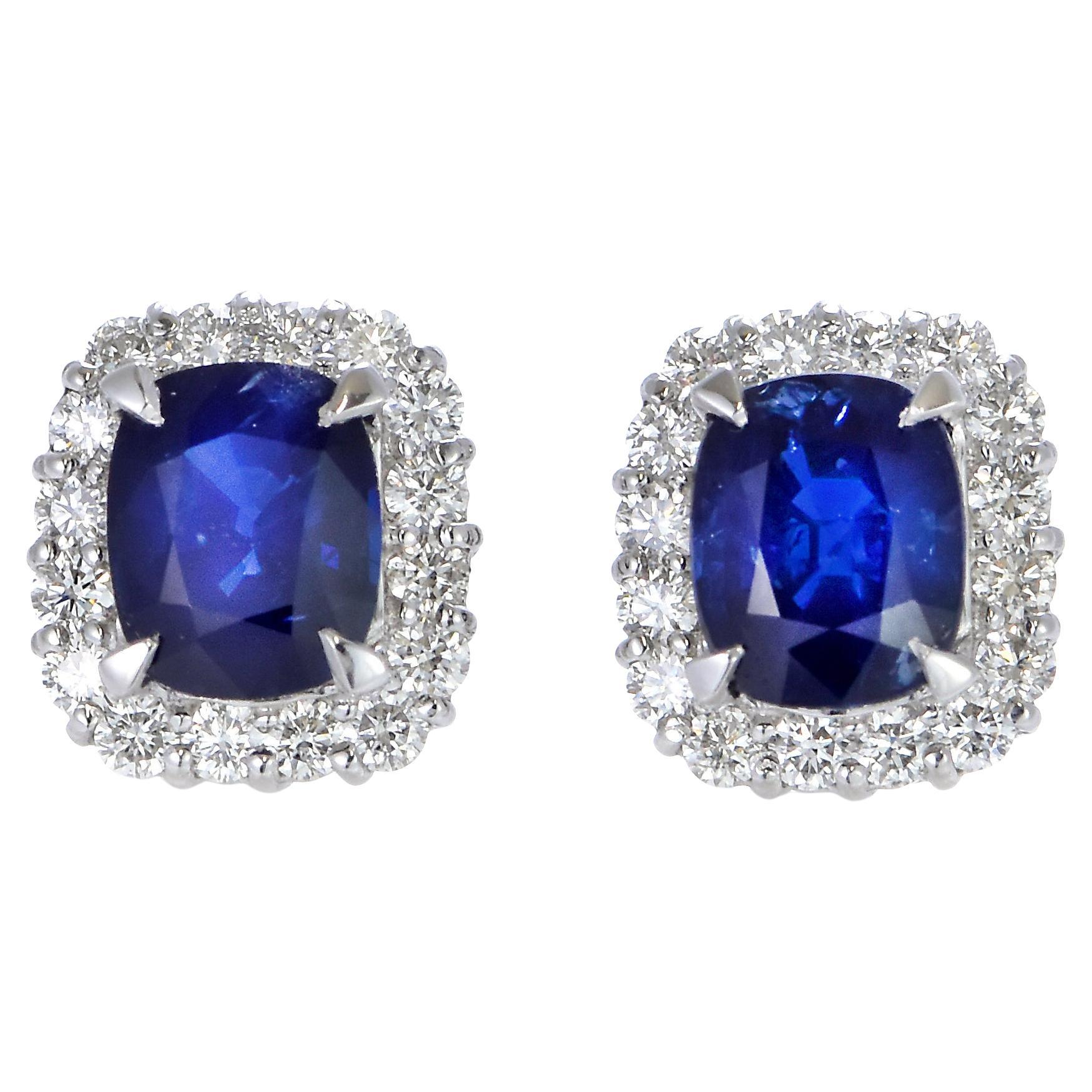 AIGS Certified 3.93 Carat Natural Royal Blue Sapphire Earrings Made in Platinum