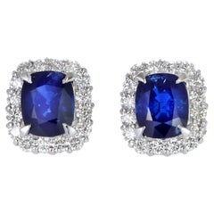 AIGS Certified 3.93 Carat Natural Royal Blue Sapphire Earrings Made in Platinum
