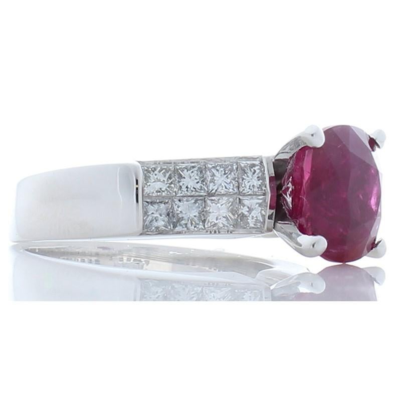 Contemporary AIGS Certified 4.02 Carat Ruby and Princess Cut Diamond White Gold Cocktail Ring