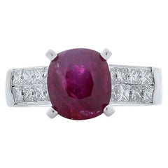 AIGS Certified 4.02 Carat Ruby and Princess Cut Diamond White Gold Cocktail Ring