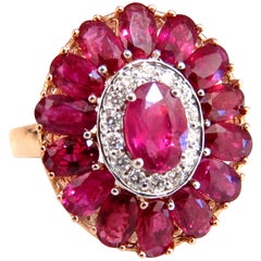AIGS Certified 4.70 Carat Natural Ruby Diamonds Cluster Ring Ballerina No Heat*